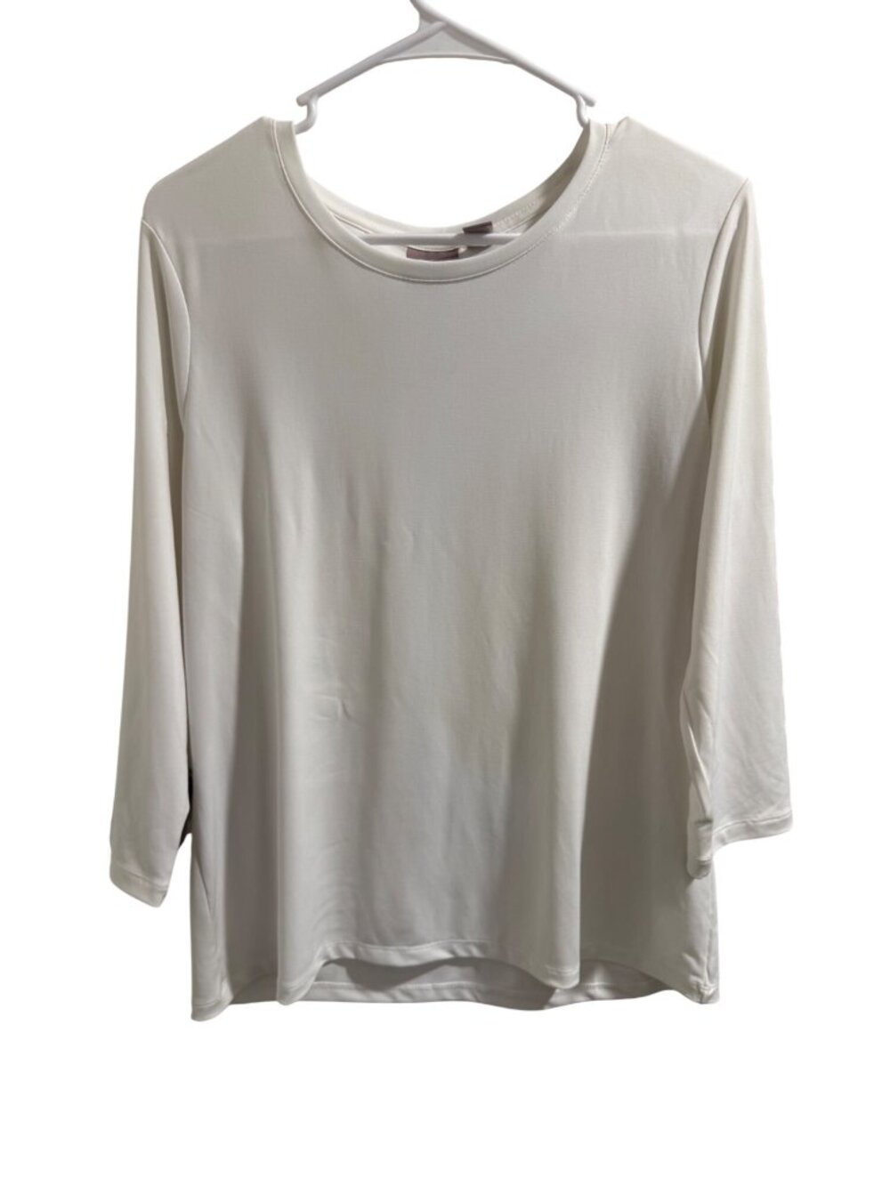 Chicos White 3/4 Sleeve Scoop Neck Stretch Knit Top Size XL